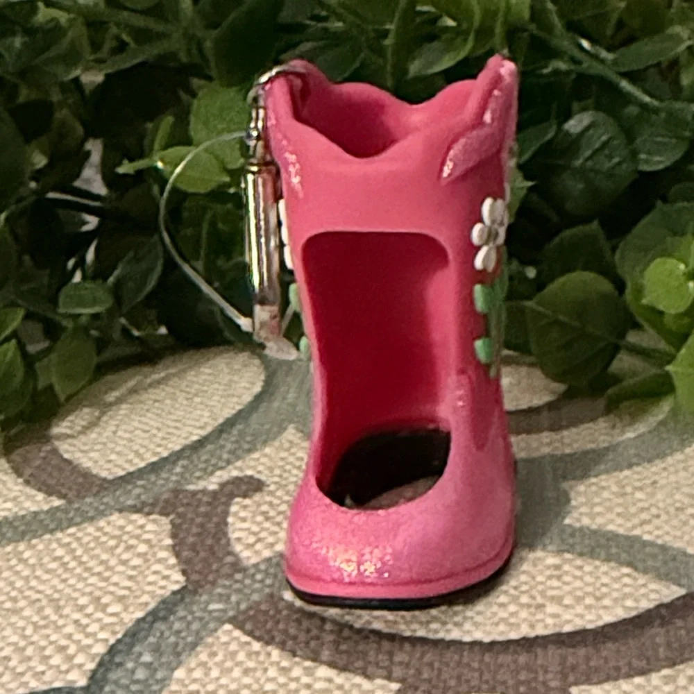 Pink Glitter Flower Boot Keychain NWOT